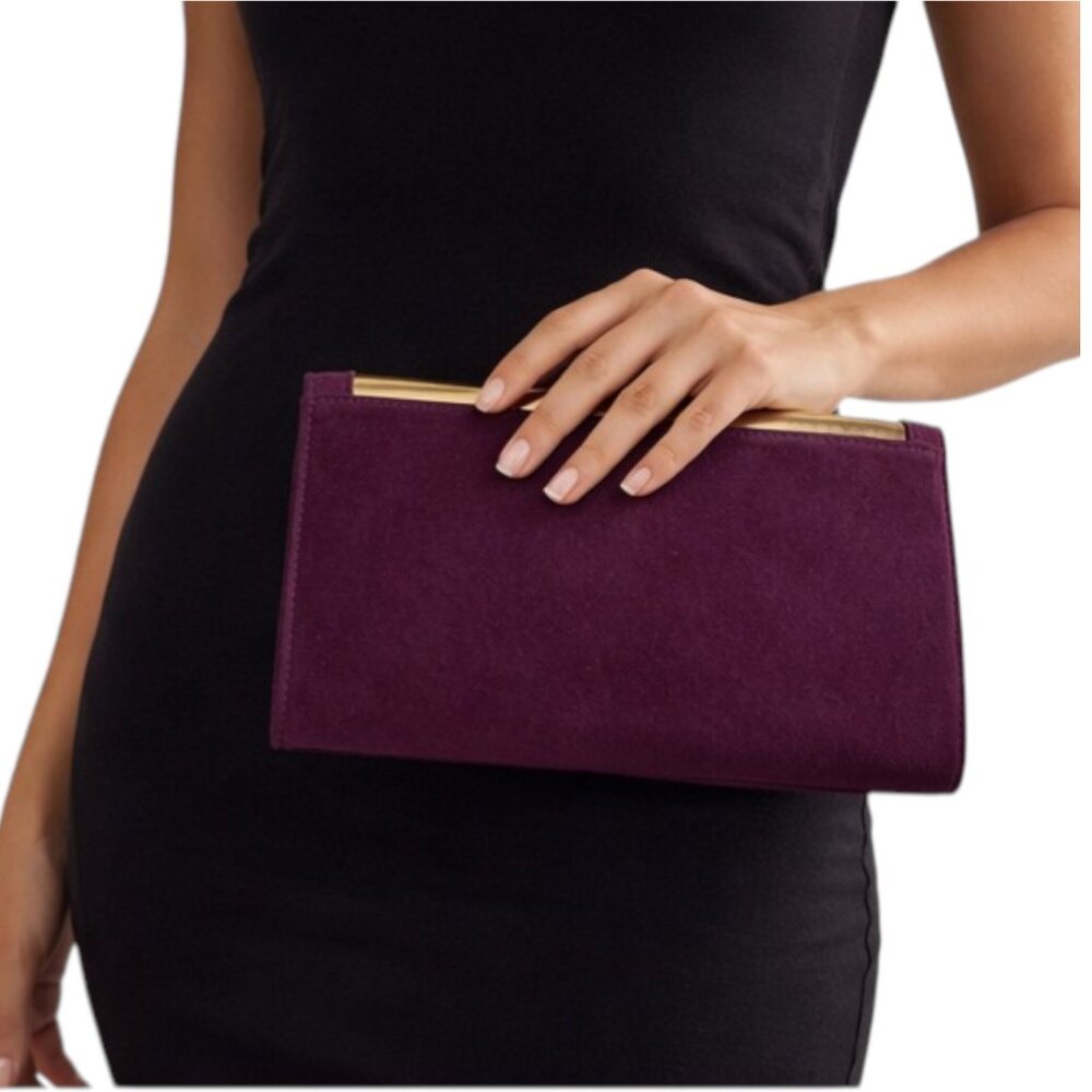 Nila Anthony Women's Berry Clutch Crossbody Suede Bag Gold Chain Evening Purse - Picture 2 of 9